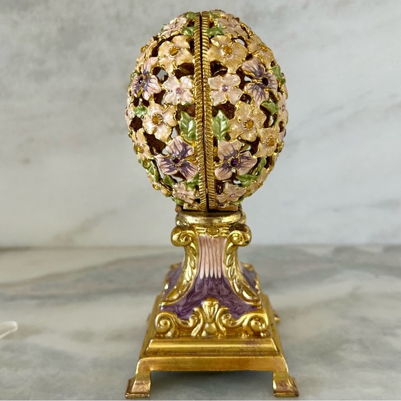 NWT Jeweled Gem Music Box Covered Egg By Collette Et Cie Song - Swan Lake - Picture 5 of 11